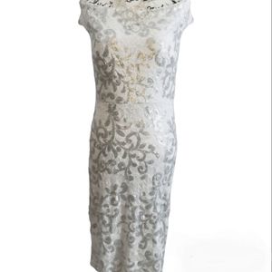 Eliza J White and Silver Midi Dress